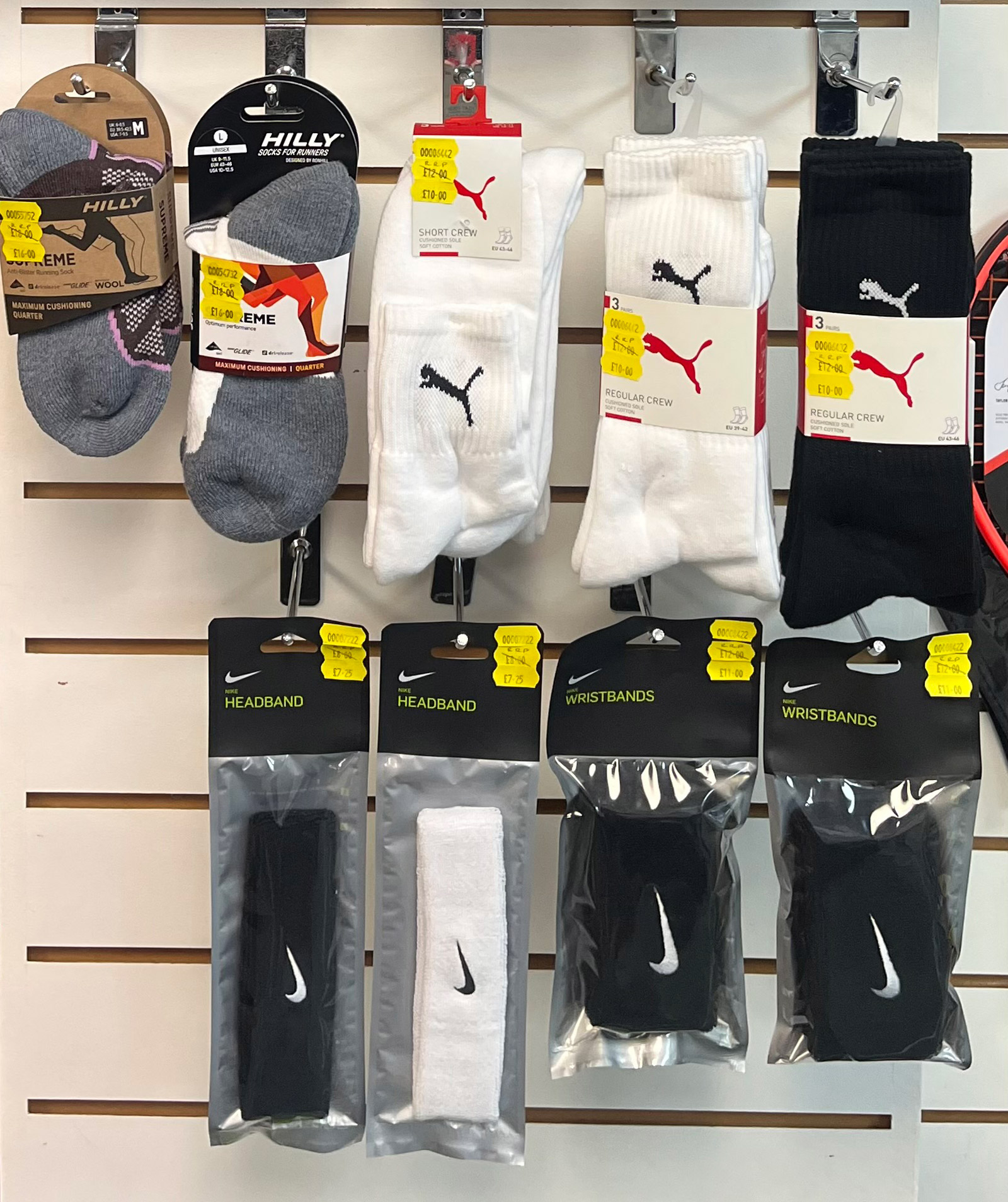 Socks and headbands, sports equipment and clothing