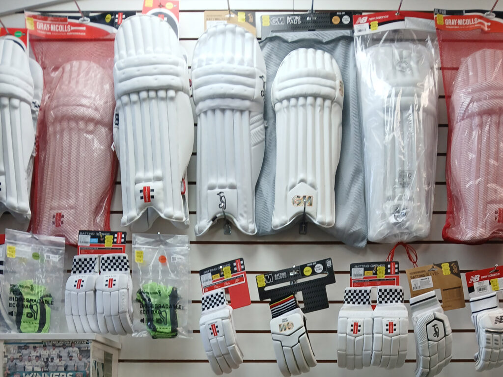 Wicket keeper pads and gloves for cricket stocked by Winners Sports, Bognor Regis
